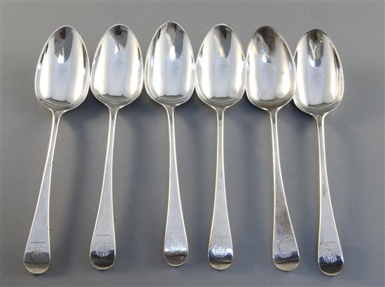 A set of six George III silver Old English pattern tablespoons, engraved with the Houghton crest, 12.2 oz.